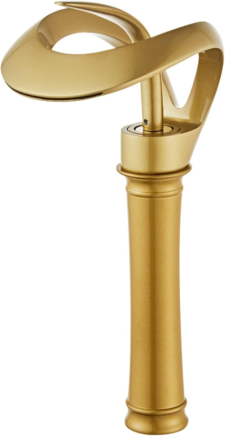 Bathroom Tall Waterfall Tap Hot and Cold Single Handle High Rise Basin Mixer Tap Brass Washbasin Mixer Tap,Grey (Frosted Gold)