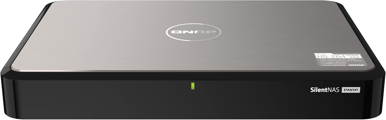 QNAP HS-264-8G Silent and lightweight home NAS for multimedia playback and streaming with dual HDMI 2.0 4K output