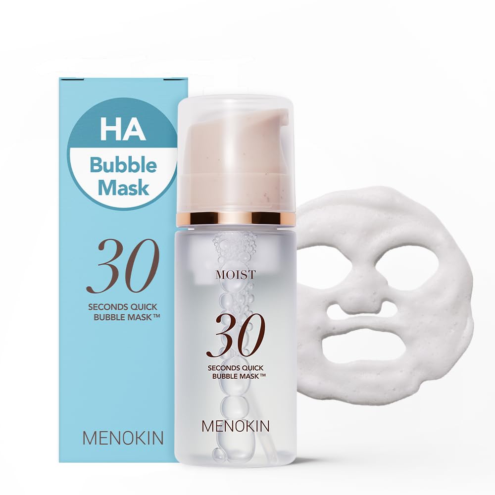 MENOKIN 30 Seconds Quick Bubble Mask [MOISTURE] - [Hyaluronic Acid] in Micro-bubbles, 8 Types for 96% Moisture Improvement, Deep Hydration, Niacinamide, Korean Skin Care Essential, 70 Uses, 3.21 fl.oz