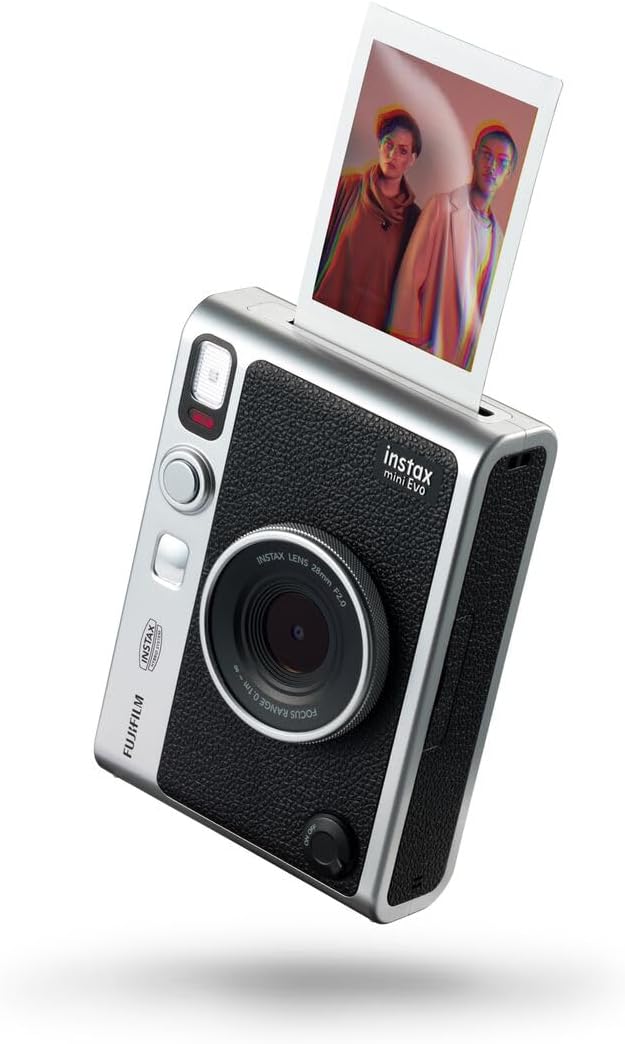 Instax mini EVO 2-in-1 photo camera and printer with a 2.7 inch LCD screen, 10 Lens and 10 film effects, mini film format, Black