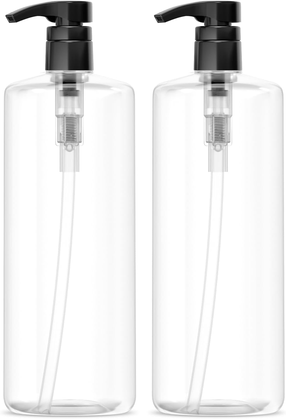 Bar5F Empty Shampoo Bottles with Pumps (2-Pack 32oz/1Liter/Large) BPA-Free PETE1 Plastic Bottle Crystal-Clear