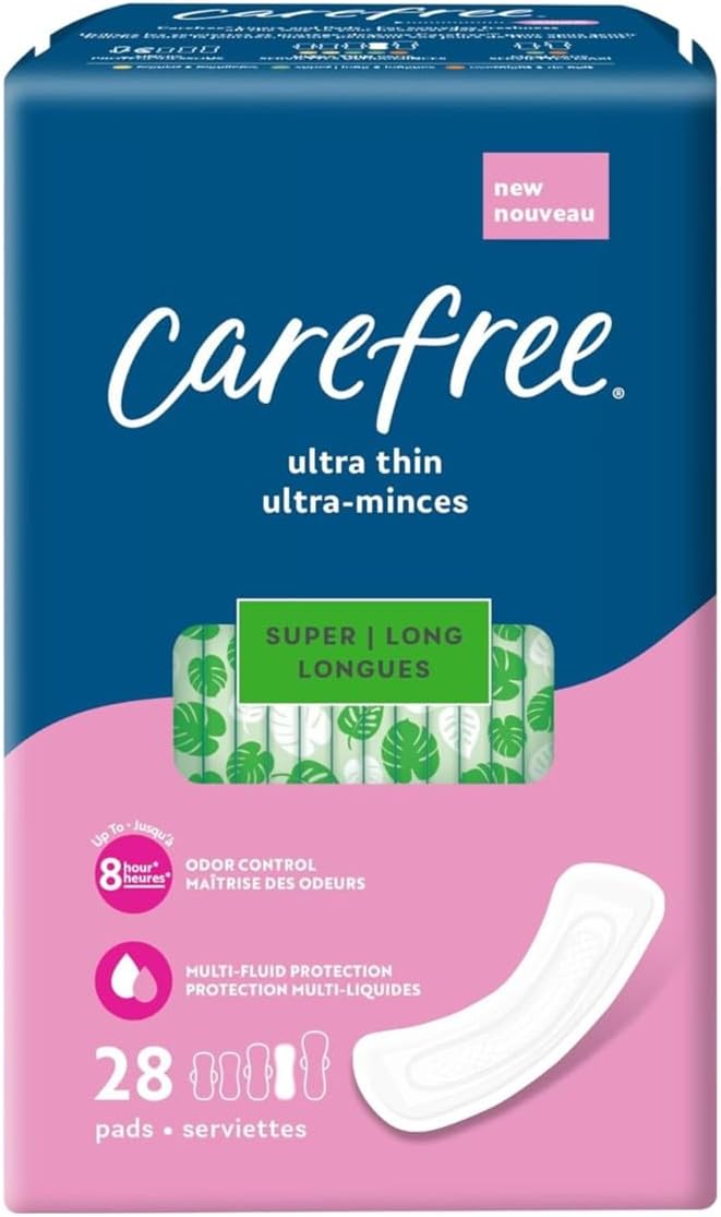 Carefree Ultra Thin Pads for Women, Super/Long Pads Without Wings, 84ct (3 Packs of 28ct) | Carefree Feminine Care, Period Care & Postpartum | 84ct (3 Packs of 28ct)