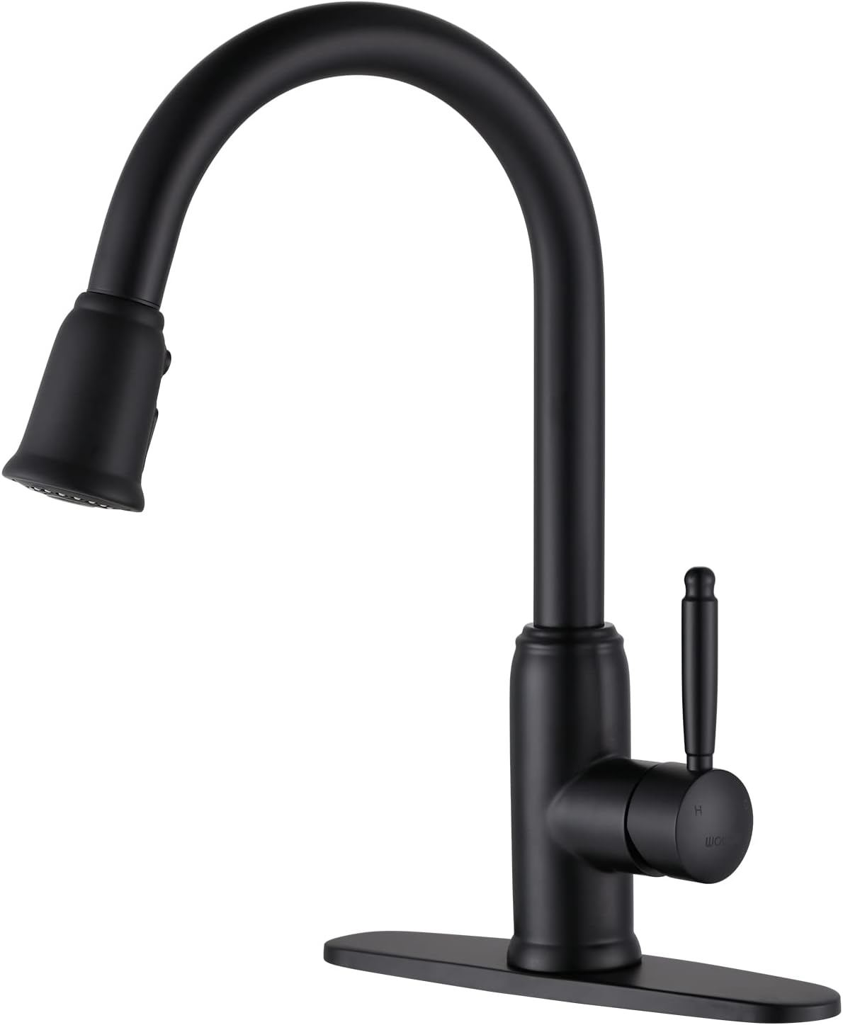 WOWOW Black Kitchen Faucet with Sprayer: 304 Stainless Steel Kitchen Sink Faucet for 1 or 3 Hole, High Arc Single Handle Mixer Taps with Deck Plate, Vintage Style