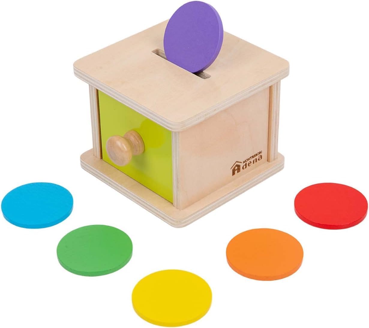 Adena Montessori Coin Box, Yellow-Green Door, 6-12m