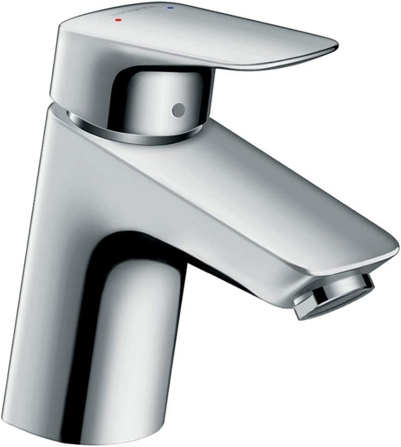 hansgrohe Logis - bathroom tap with push-open waste set, bathroom sink tap with spout height 67 mm, basin mixer tap water-saving (EcoSmart), chrome, 71077000