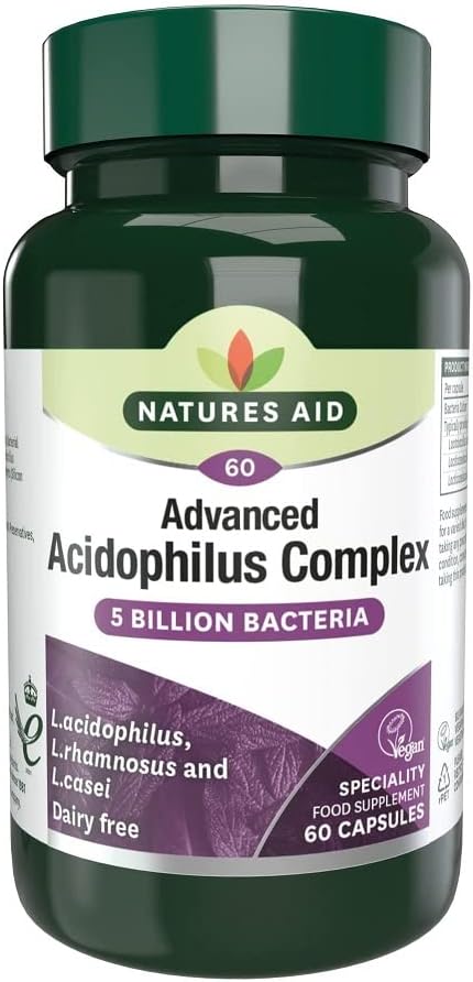 Natures Aid Acidophilus Complex 5 Billion Bacteria CFU – High Strength Supplement Lactobacillus Acidophilus Rhamnosus Casei Supports Digestive & Immune Health – Vegan Gluten-Free Non-GMO 180 Capsules