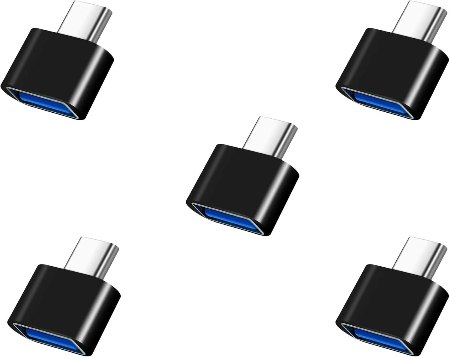 USB-C to USB 3.0 Female Adapter, 5-Pack, Compatible with MacBook Pro Air, Surface, iPad, Space Grey (Black)