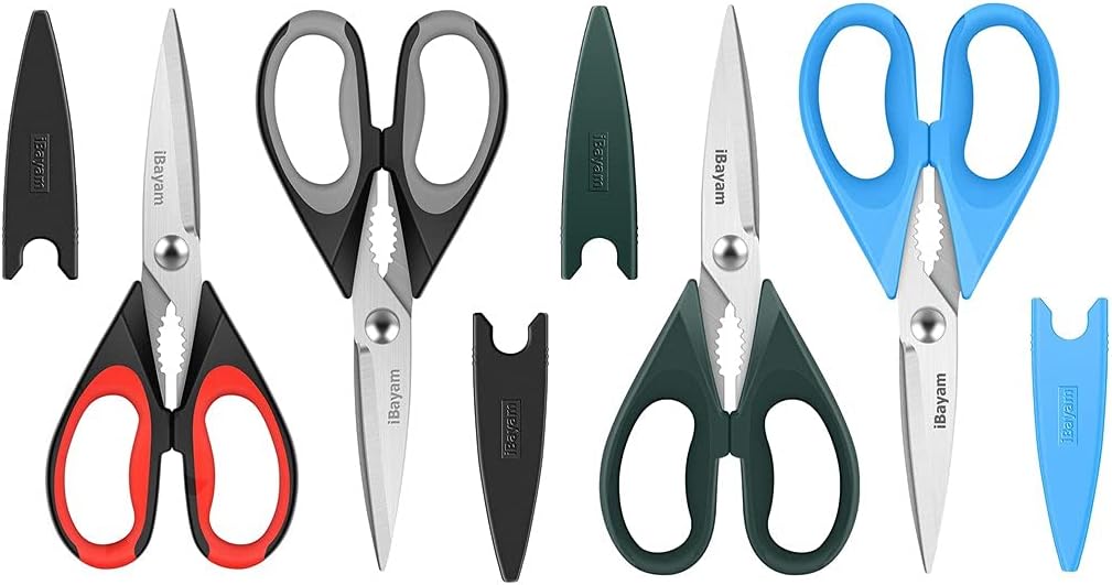 iBayam 2-Pack Kitchen Scissors black red, black grey & 2-Pack Kitchen Scissors Lake Blue, Forest Green Bulk