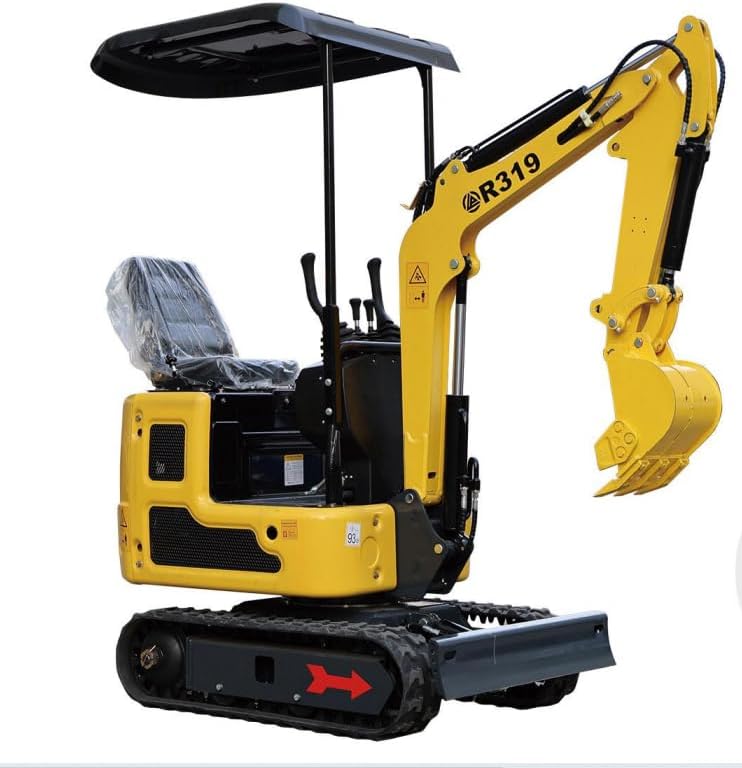 AMGUI 1.3 Ton Mini Excavator, Crawler Excavator with 25 hp EPA Engine & Pilot Control, Speed Adjustable Trench Digger with Side Swing Enclosed Cab, Mini Digger for Garden Farm Construction Trenching