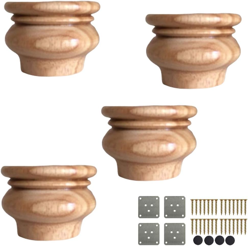2inch/5cm Wooden Furniture Legs,Set of 4 Solid Wood Unfinished Bun Feet,Round Replacement Sofa Feet,with Mounting Plate & Screws,for Cabinet,Couch,TV Stand,Ottoman,Loveseat,Coffee Table(5x6cm)