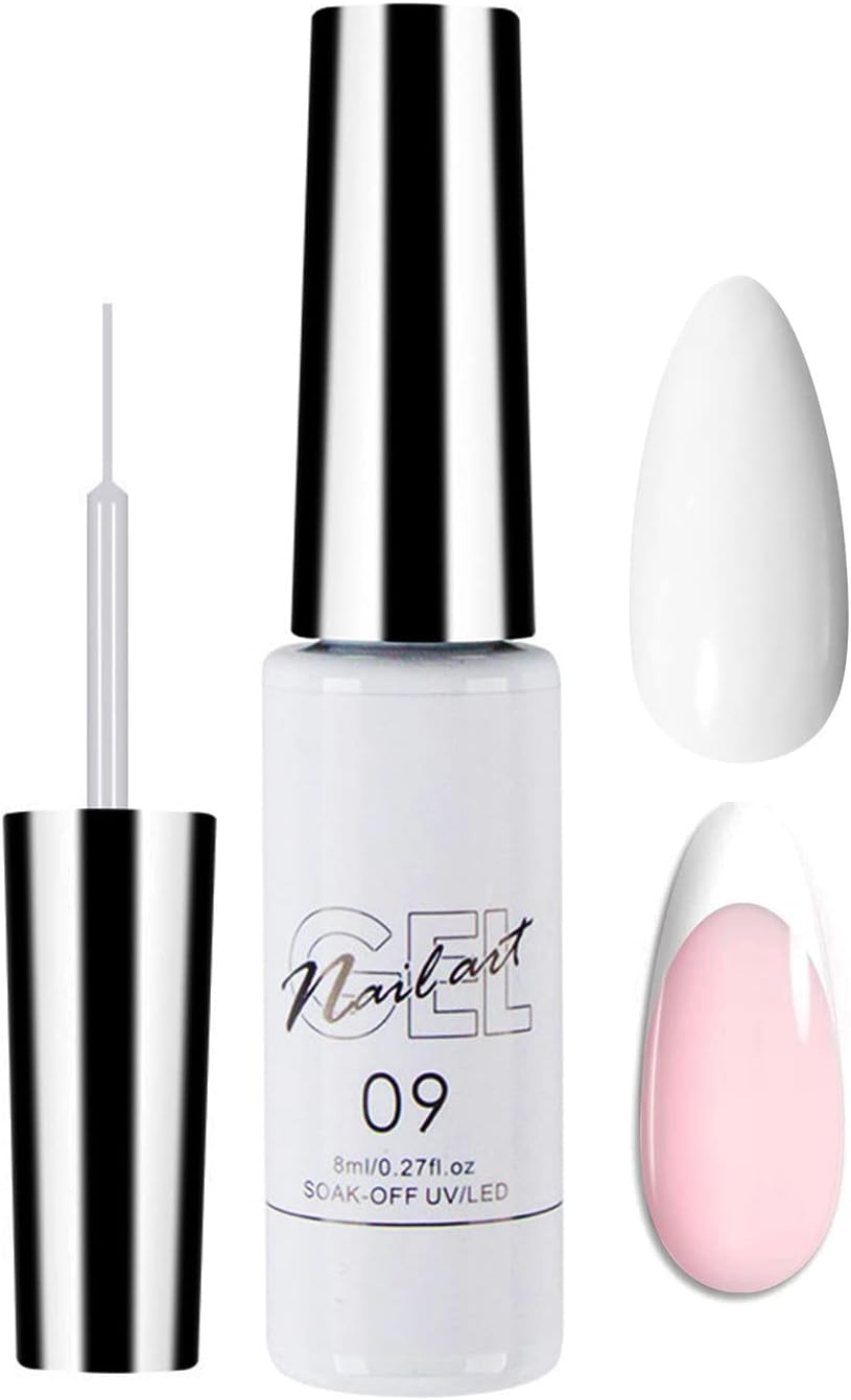 White Nail Polish, Painted Gel Nail Polish 8ML Liner Nail Art Gel Polish Soak Off French Tip Manicure for Painting & Liner Drawing UV/LED Nail Varnish Pen For Beginner/Nail Artist
