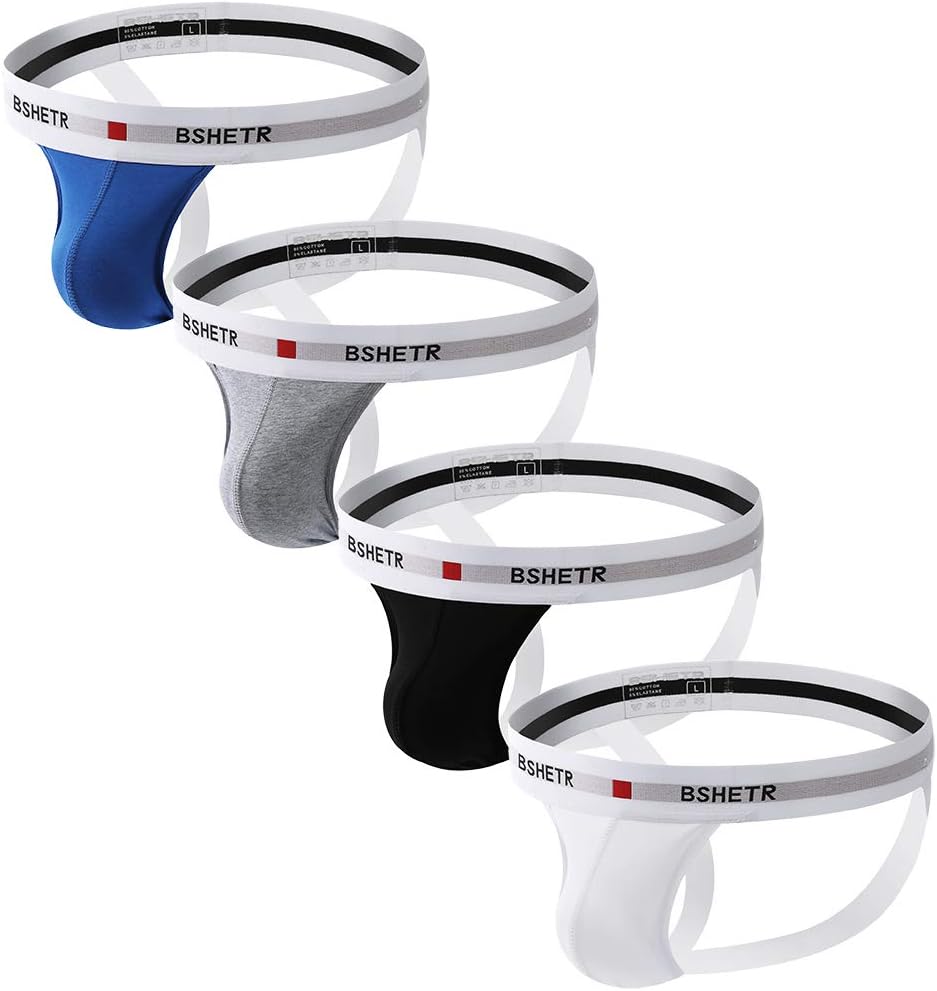 BSHETR Men's Jockstraps Athletic Supporters 4-Pack Cotton Work Out Underwear