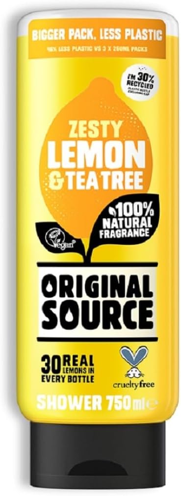 Original Source Lemon & Tea Tree Shower Gel, 100 Percent Natural Fragrance, Vegan, Cruelty Free, Paraben Free, Large Bottle, 750 ml