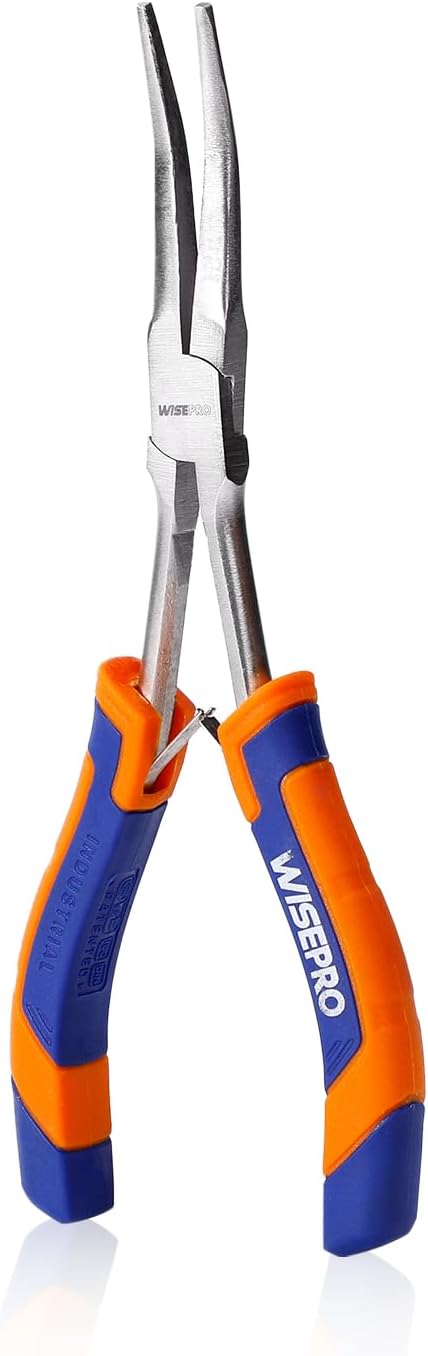7" Needle Nose Pliers, Mini Bent/Straight Long Needle Nose Pliers with Comfort Grip Handles for Jewelry Making Bending Wire (Bent Needle Nose Pliers)