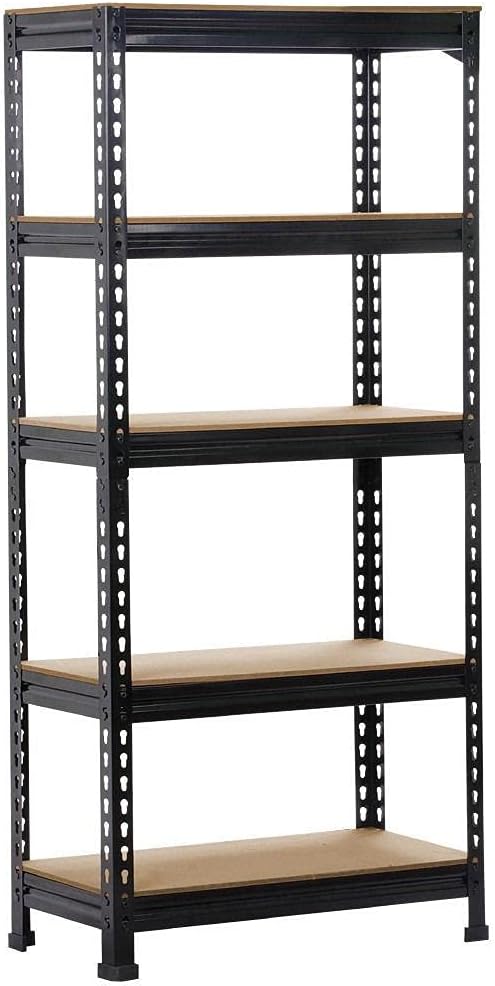 Yaheetech Shelving Unit Metal Shed Storage Shelves Boltless Heavy Duty 5 Tier Garage Shelving Units for Shed/Workshop/Office, 150x70x30cm, Black