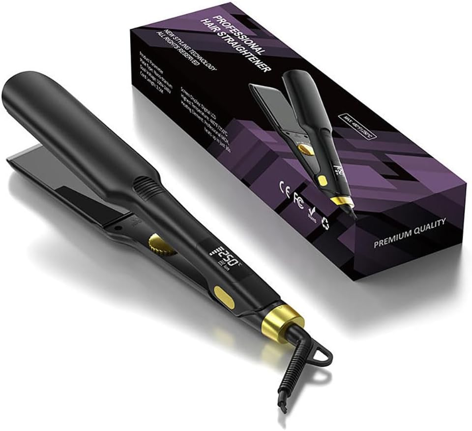 2024 New Black Professional Hair Straightener MCH Fast Heat and Smooth LED Screen Hair Straightener Irons with 5 Adjustable and Auto Shut-Off for All Hair Types Beauty and Personal Care- 1.75 Inch