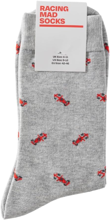 Racing Car Socks - Funny F1 Socks - F1 Gift for Men - 1 Pair, Size 9-12, Grey