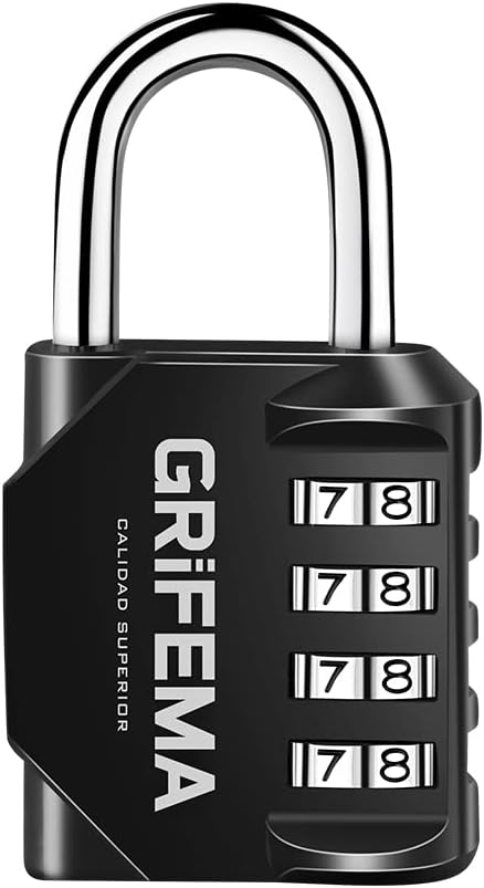 GRIFEMA Combination Padlocks with 4 Digit Code, Locker Padlock Outdoor Heavy Duty Weatherproof for School Gym Locker cabinet, Garage, Gate, Shed GA1001-1 (1 PACK), Black