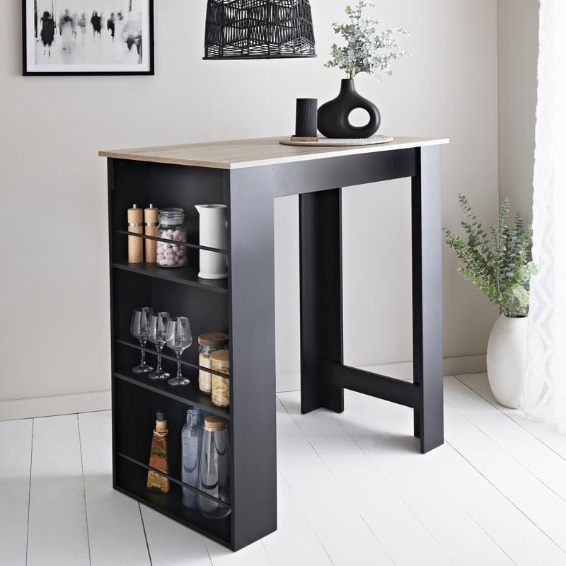 spot on dealz® Kitchen Island Free Standing Bar Table Hallway Living Room Kitchen Furniture Bottle Storage Home Bar Unit Drinks Cabinet Open Shelves Black