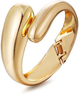Gold Polished Chunky Twisted Hinged Waterdrop Bangle Bracelet for Women Spiraled Oval Bangle Bracelet
