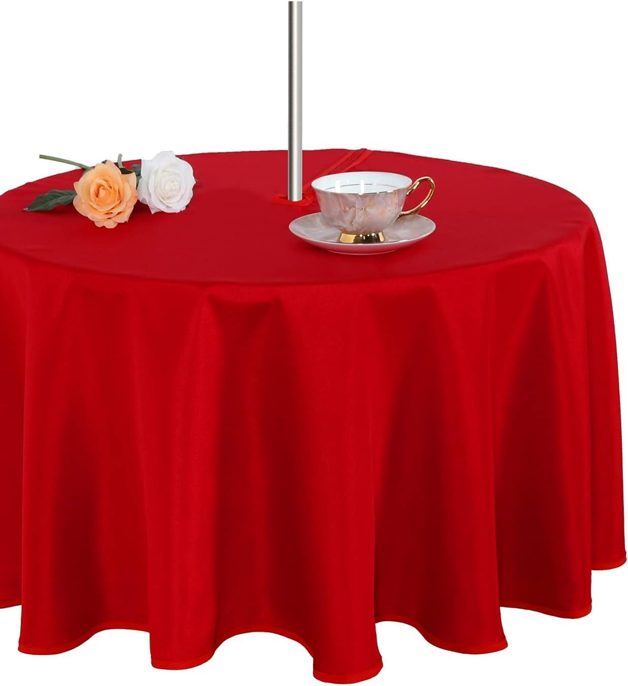 Fitable Indoor/Outdoor Tablecloth with Parasol Hole and Zipper, Waterproof Wrinkle Free Washable Tablecloth for Spring/Summer/Party/Picnic/BBQ/Patio Red 60R