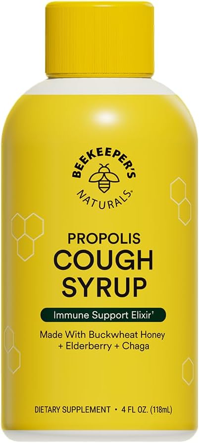 Beekeeper's Naturals Propolis Honey Cough Syrup Daytime for Adults Elderberry, Bee Propolis, Buckwheat Honey - Immune Support & Throat Soothing, 4 oz