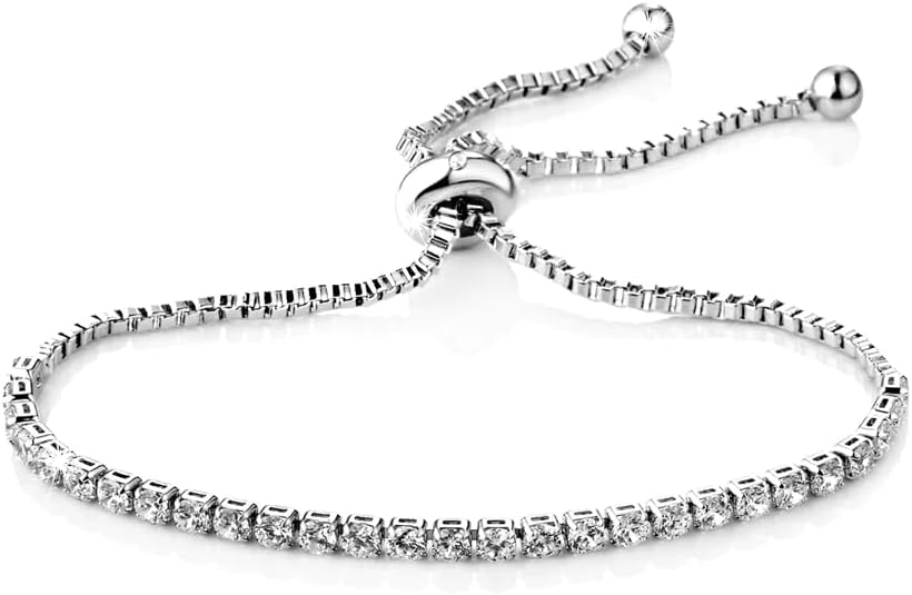 Philip Jones Silver Plated Solitaire Friendship Bracelet Created with Zircondia® Crystals
