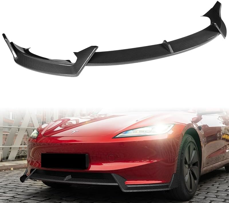 3pcs Front Bumper Lip Spoiler Body Kit Compatible with 2024-2025 Tesla Model 3 Sedan (Painted Carbon)