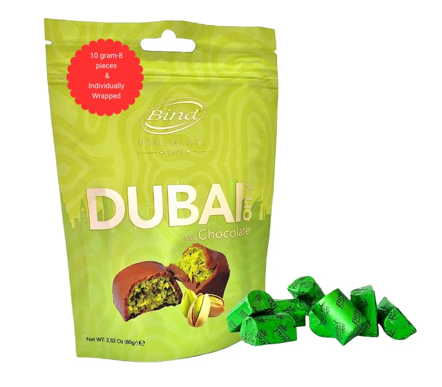 Bind Dubai Chocolate Bar 8x10g – Luxury Belgian Milk Chocolate with Crispy Kunafah (2.82 oz / 80 g) – Gourmet Holiday Gift Box for Christmas, New Year & Special Occasions – Halal, Elegant Individually Wrapped Treats