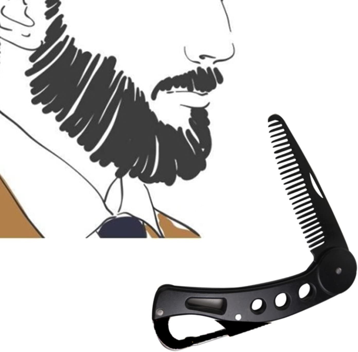 Stainless Steel Folding Beard Comb, Anti-static Beard & Mustache Styling Pocket Comb for Men's Grooming
