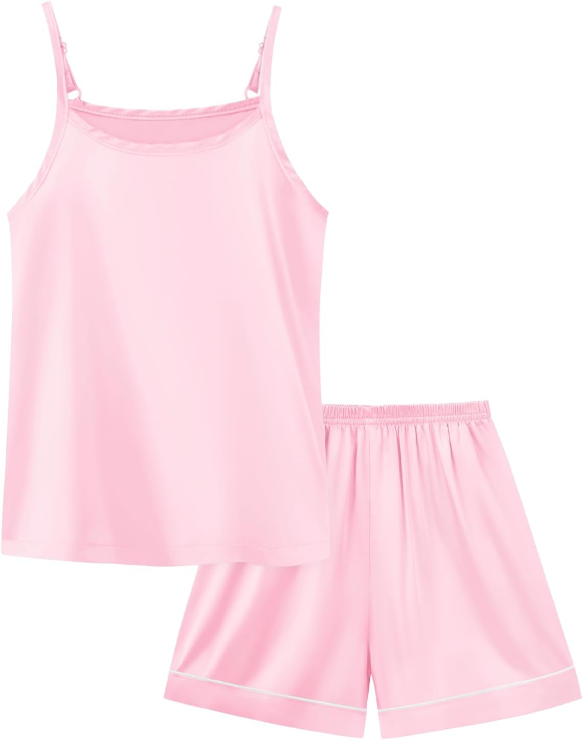 Weixinbuy Girls Pajamas Silk PJS Set Sleeveless Pajama Tank Elastic Waist Shorts Sleepwear Kids Summer Nightwear Clothes Set