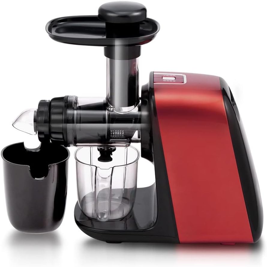 Horizontal Single Auger Slow Masticating Juicer Extractor Compact Cold Press Juicer Machine for High Nutrient Fruit and Veggies Juice High Yield Anti-Oxidation Quiet