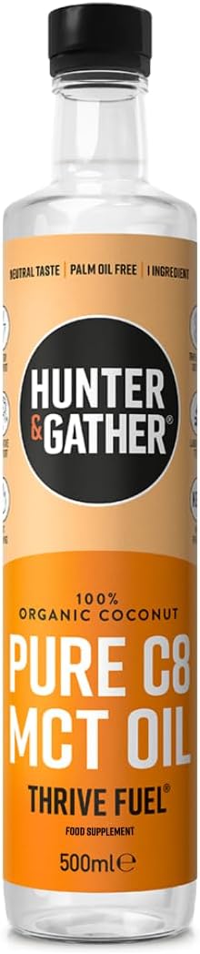Hunter & Gather Pure C8 MCT Oil 500ml | Triple Steam Distilled 100% Organic Certified Coconut | Keto, Low Carb & Paleo | Sugar, Gluten & Seed Oil Free