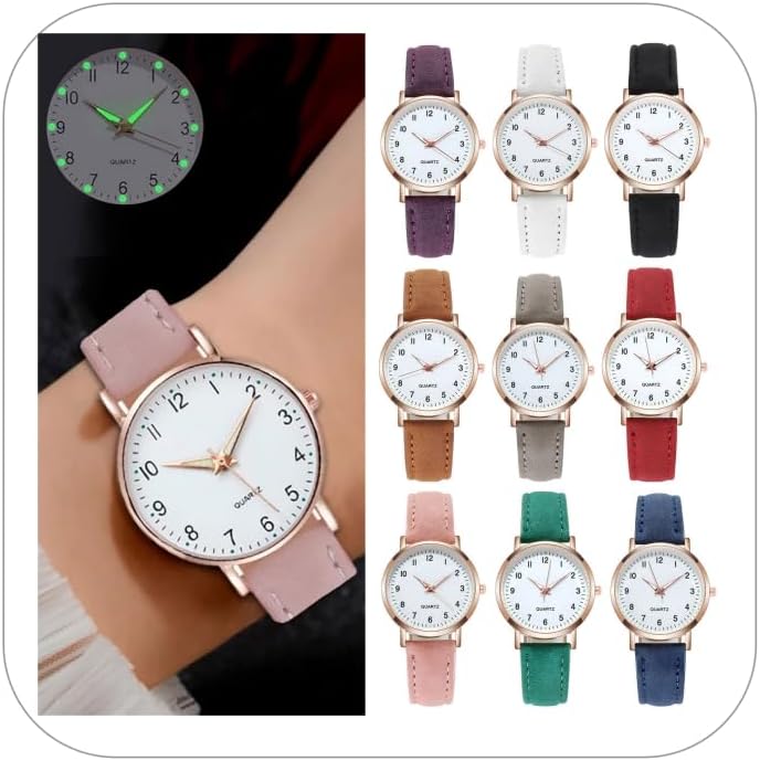 Early Friday Black Deals 2024 Women Watch,Classic Luminouse Easy Read Analog Display Watch, Casual Watch Accented Leather Strap Dainty Waterproof Watch for Small Wrists