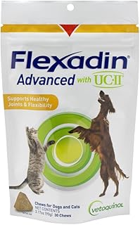 Vetoquinol Flexadin Advanced Dog Hip and Joint Supplement with UC-II Collagen, One Chew a Day Hip and Joint Support Chew for Dogs and Cats, Clinically Proven Vet-Approved Formula, 30 Chews