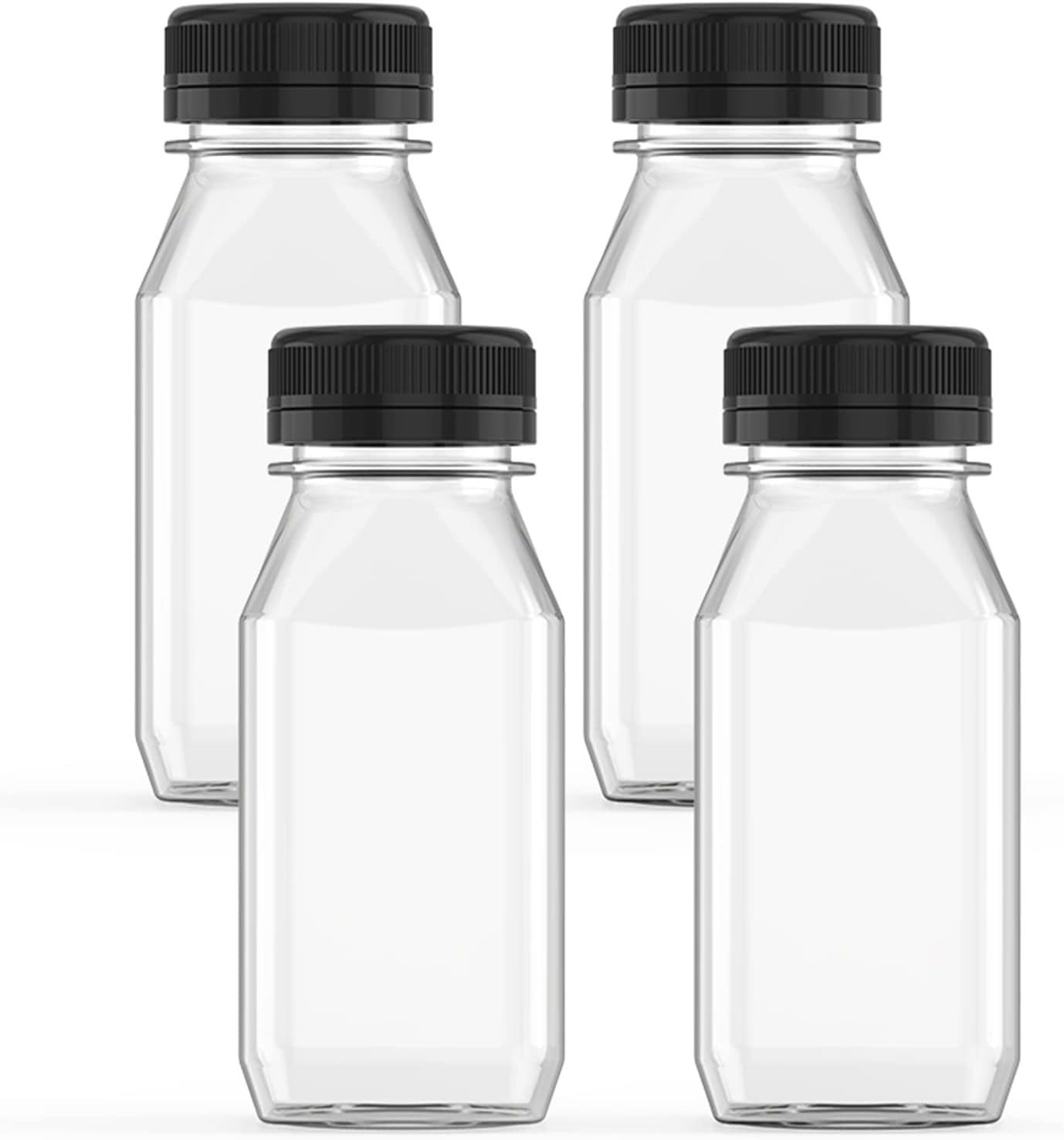 6 Ounce Plastic Juice Bottle Drink Containers 5 Pcs Juicing Bottles with Black Lids, Suitable for Juice, Smoothies, Milk and Homemade Beverages