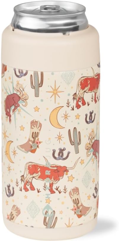 HydroJug Slim Can Cooler - 2-in-1 Insulated Can Cooler Cup - Stainless Steel Slim Can Holder with Non-Slip Rubber Base - Screw-Top Lid - Dishwasher Safe - 12oz, Rodeo