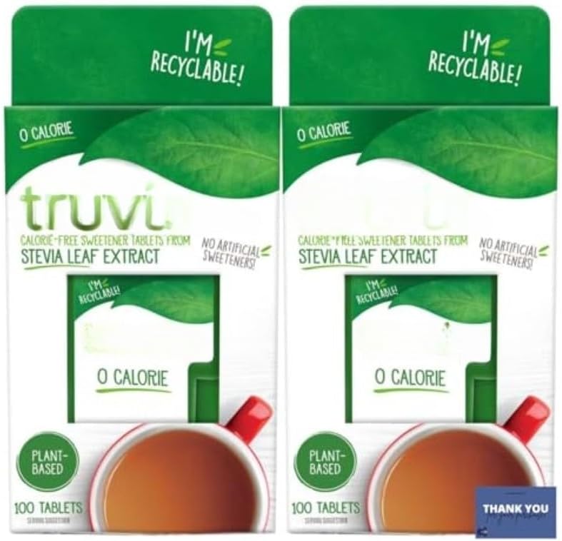 Truvia Stevia Leaf Sweetener Tablets - 2 x 100s Packs - Natural Sweetness Without Calories