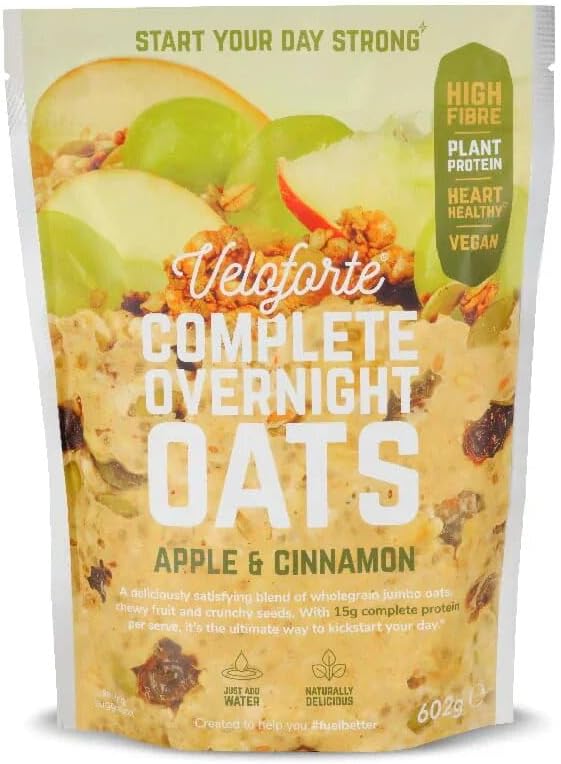 Veloforte Delicious Apple & Cinnamon Complete Overnight Healthy Breakfast Oats, Plant Protein, High Fibre, Vegan Friendly, 7 serve 602g Pouch