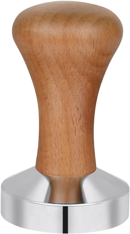 Vicloon Coffee Tamper, Espresso Coffee Tamper, Stainless Steel Espresso Tamper, Wooden Tamper Coffee Shop Supplies - Dark Wood Color