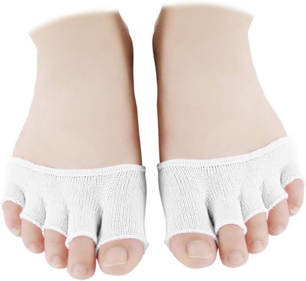 MOLUCKFU 4Pair Peep Toe Socks for Women Elastic Fabric Five Toe Design Breathable Half Socks with Forefoot Support Comfortable and Skin Friendly White