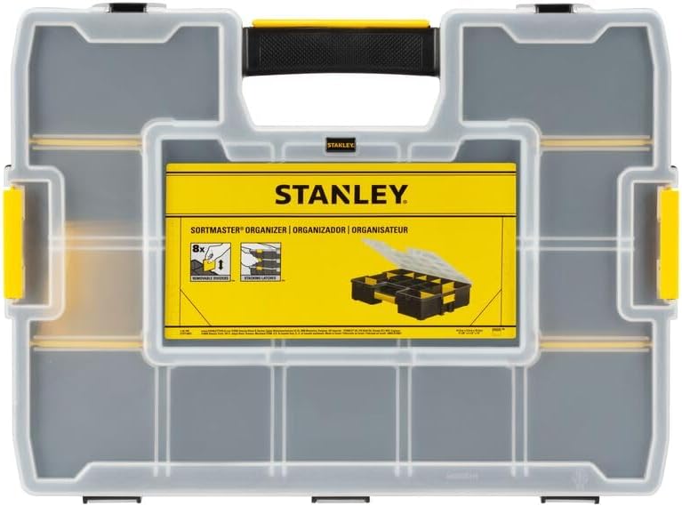 STANLEY SORTMASTER 12-Compartment Tool Organiser, Seal-Tight Professional Tool Organiser with Removable Compartments, For Small Parts and Tool Storage, 1-94-745