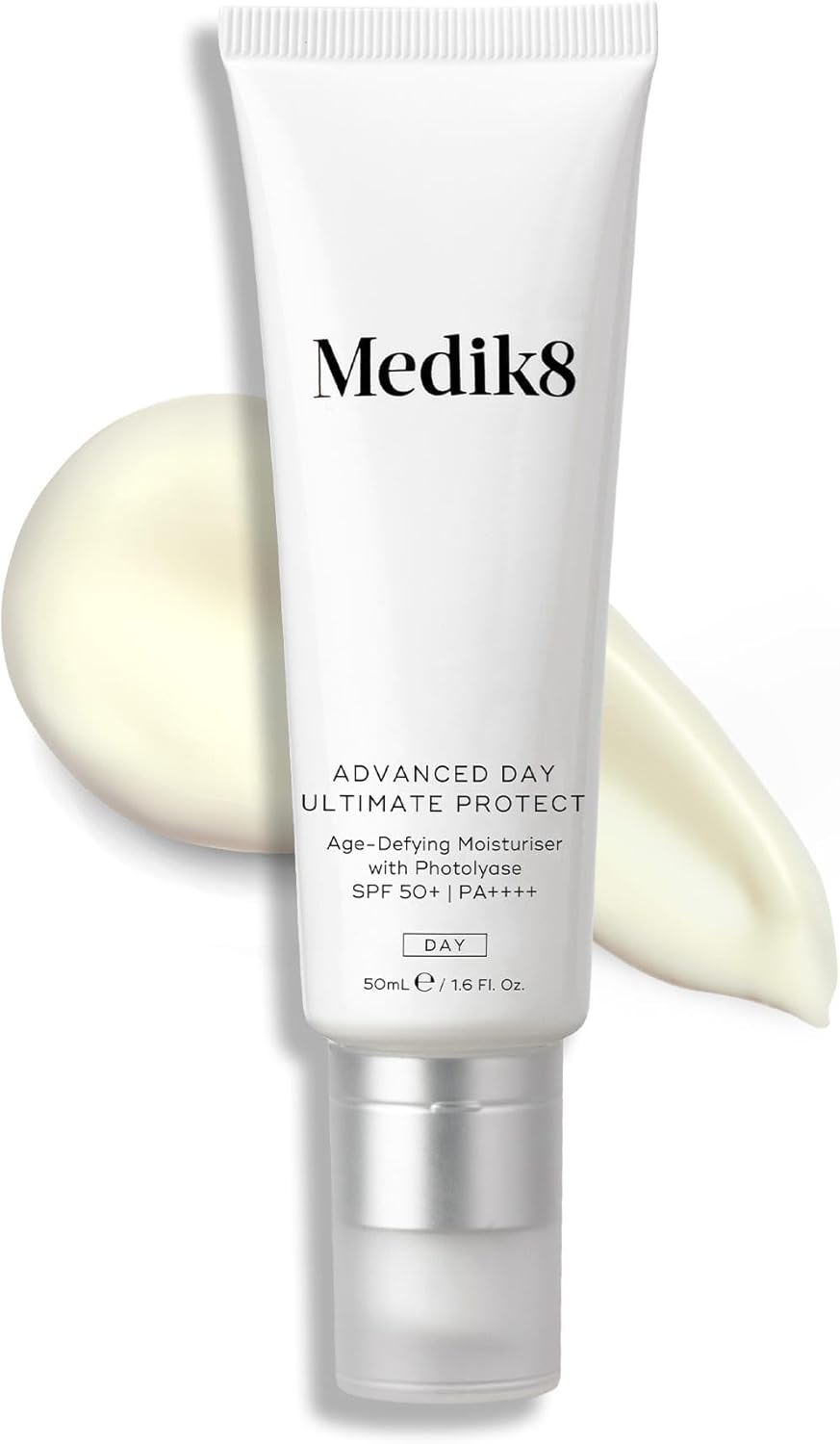 Medik8 Advance Day Ultimate Protect - SPF 50+ Age-Defying Moisturiser with Photolyase SPF 50+ PA++++ - Hydrating & Non-Greasy UV Protection - With Age-Defying DNA Repair Enzymes - 50ml