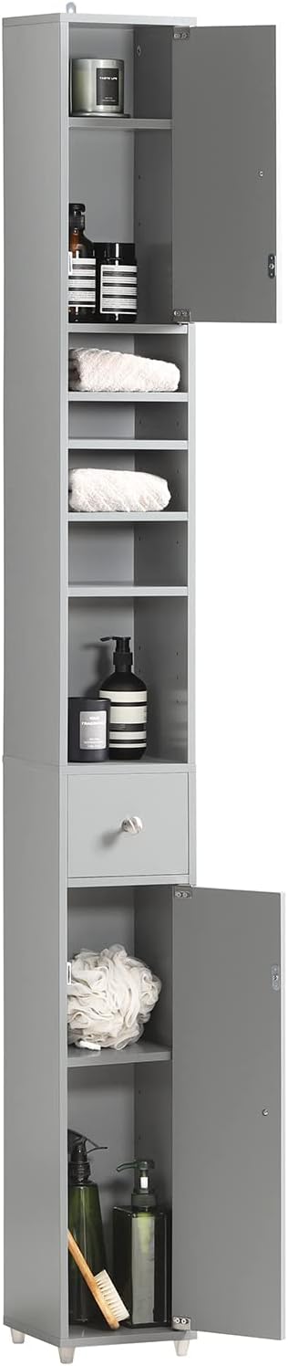 SoBuy Bathroom Narrow Storage Cabinet Skinny Tall Unit with Adjustable Shelves Slender Anti-Tipping Floor Standing Cupboard, Gray BZR34-HG
