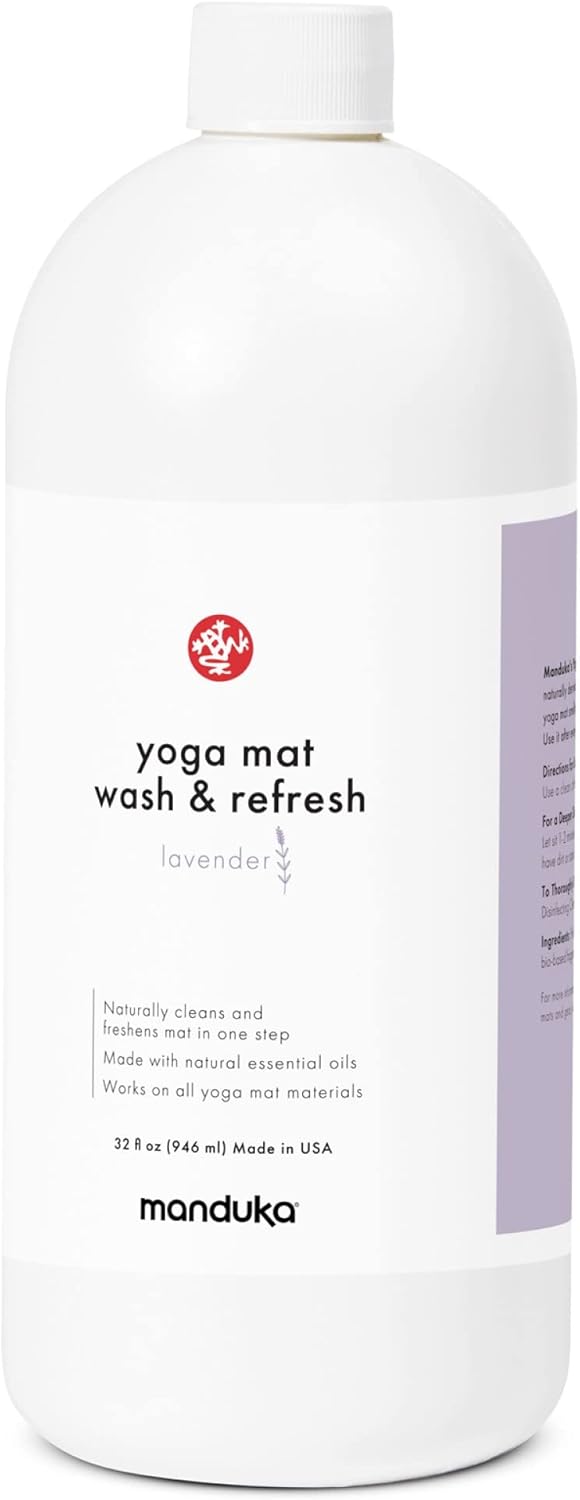 Manduka Yoga Mat Wash and Refresh – 100% Natural Essential Oil Yoga Mat Cleaning Spray, Fitness Equipment and Gym Accessories Cleaner, Non-irritating, Pet Friendly | Lavender Scent