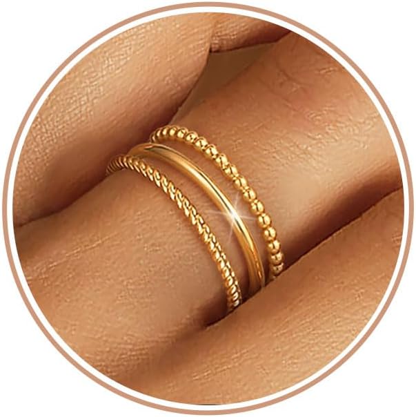 Gold Silver Rings for Women Non Tarnish Stackable 1.3mm Thin Gold Ring 14K Gold Plated Dainty Ring Set Trendy Thumb Pinky Ring Wedding Bands Promise Engagement Gold Jewelry Gifts Size 6-11