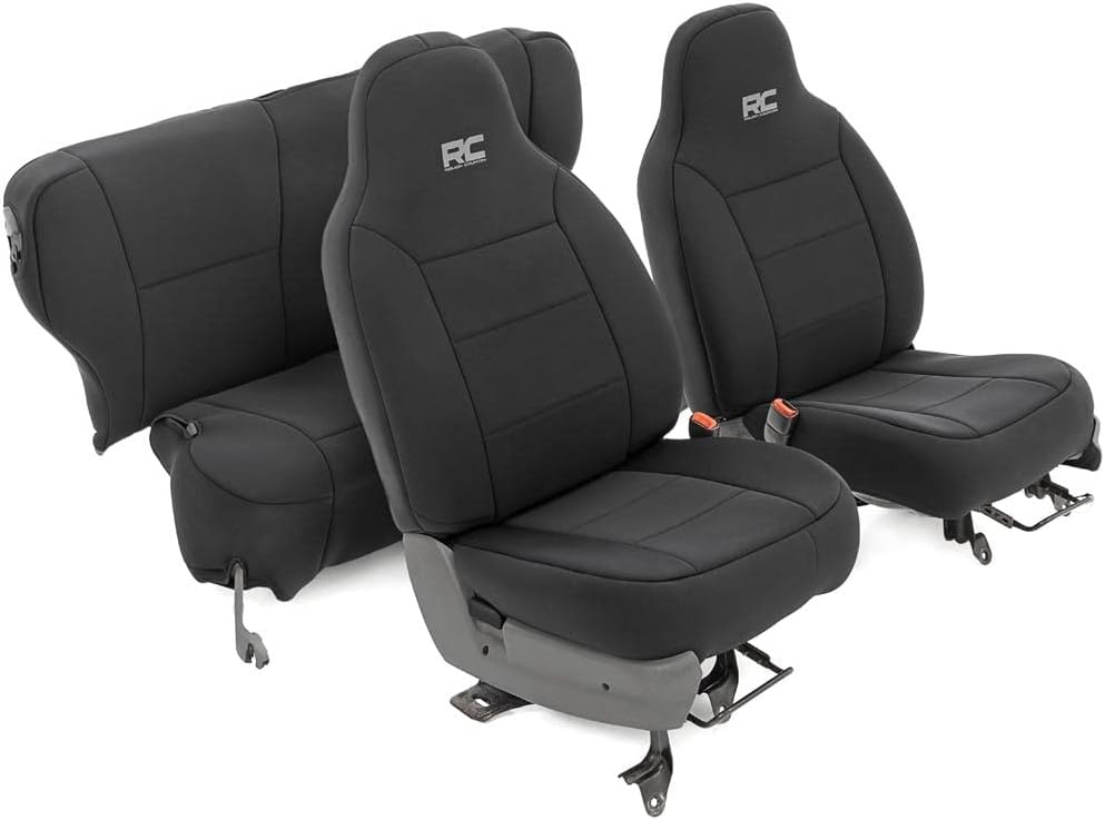 Rough Country Neoprene Seat Covers for Jeep Cherokee XJ (1997-2001) w/Detachable Headrests - Waterproof & UV Resistant, Foam Padded, Front & Rear Seat Cover Set