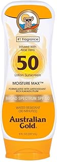 Australian Gold Sunscreen Lotion SPF 50, 8 Ounce | Moisture Max | Infused with Aloe Vera | Broad Spectrum | Water Resistant