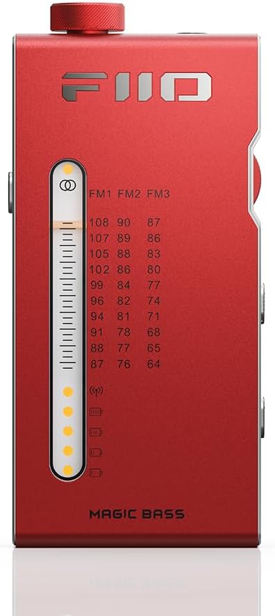 FiiO RR11 Portable HiFi FM Stereo Radio Receiver with Analog PVR Tuning, BASS+3D Sound Effects, 64MHz-108MHz (Red, Hi-Res Audio Certified)