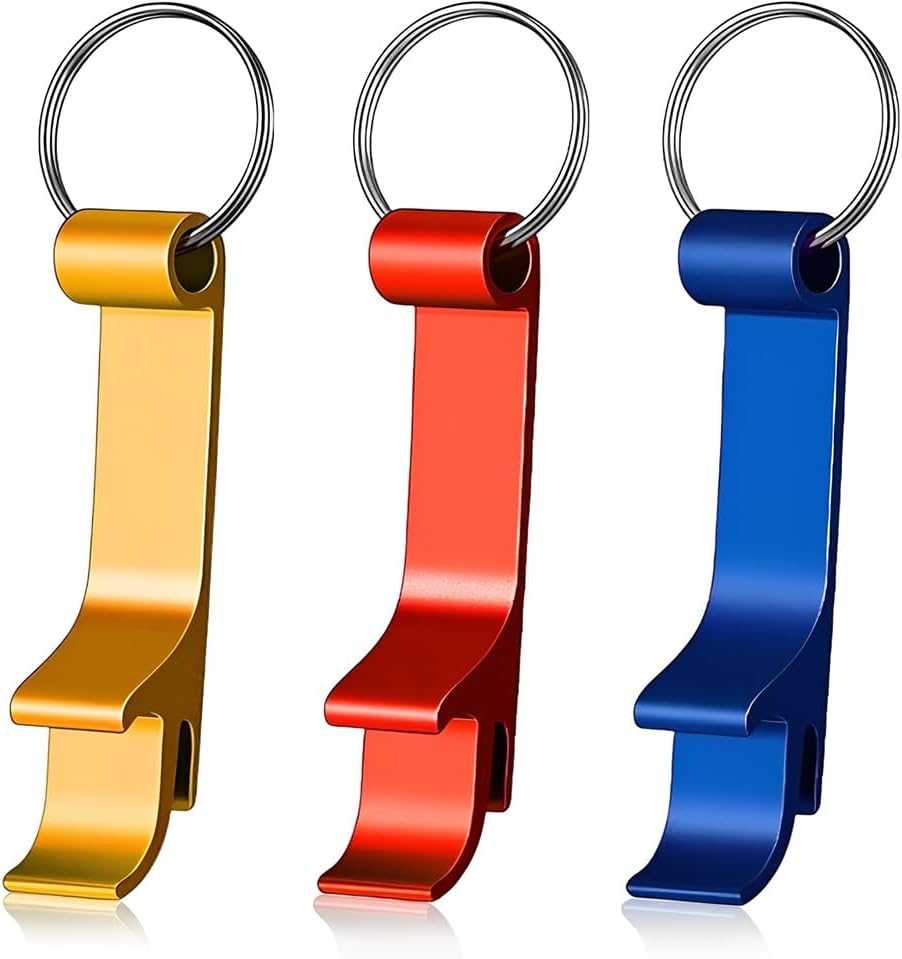 HZXINYI 3 Pcs Bottle Opener Keyring - Beer Bottle Caps Cans Openers Keychain, Mini Bottle Openers Keyring for Men Women Daily Use and Gift (Blue, Glod, Red)
